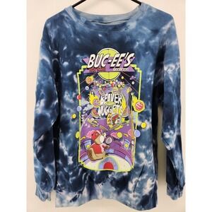 Buc-ees Sweatshirt Medium Pinball Arcade Retro Beaver Nuggets Texas Blue Tie-Dye